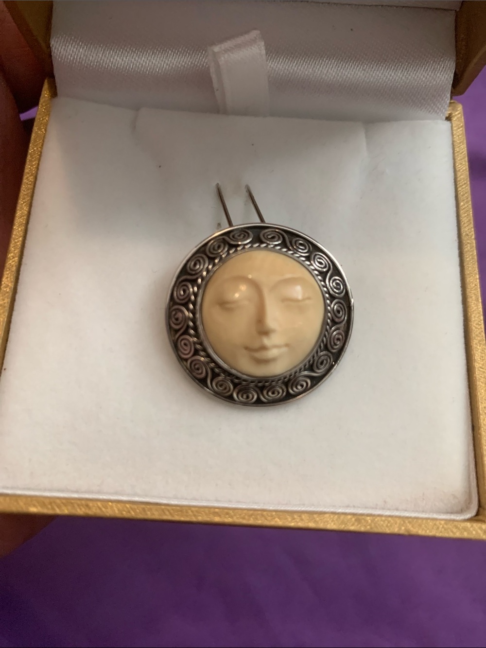 Vintage Korite Sleepong Moon Face Pendant Mammoth 925 - Picture 2 of 5